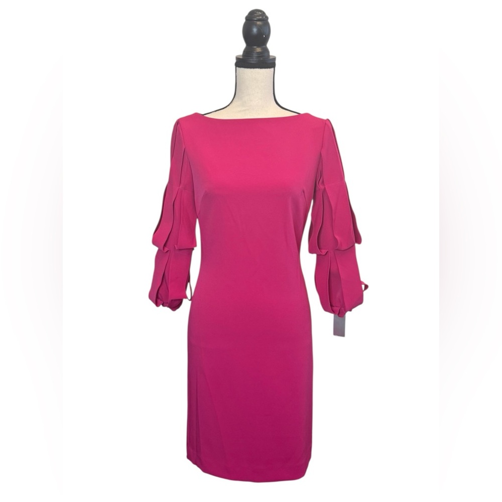 NWT Alberto Makali Fuchsia Boat Neck Ruffle Sleeve Scuba Dress  Women 2